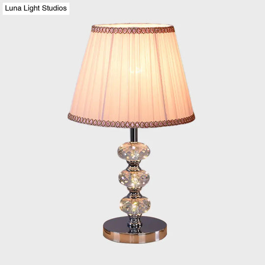 Contemporary Study Light With Crystal Lamp Post - Silver/Beige/Coffee Fabric Shade 1 Head Perfect