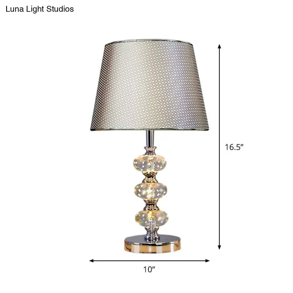 Contemporary Study Light With Crystal Lamp Post - Silver/Beige/Coffee Fabric Shade 1 Head Perfect