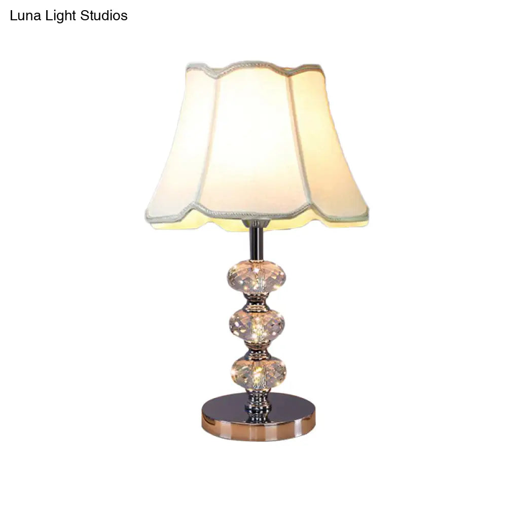 Contemporary Study Light With Crystal Lamp Post - Silver/Beige/Coffee Fabric Shade 1 Head Perfect