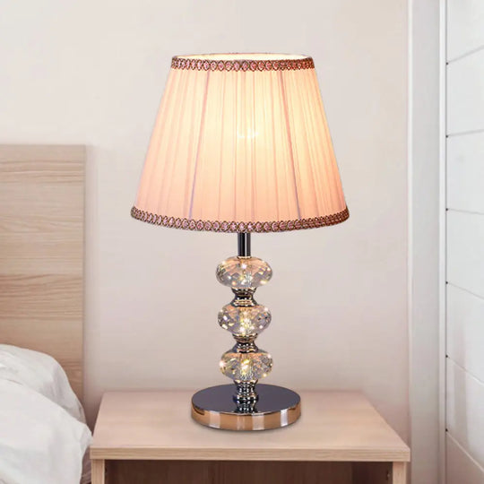 Contemporary Study Light With Crystal Lamp Post - Silver/Beige/Coffee Fabric Shade 1 Head Perfect