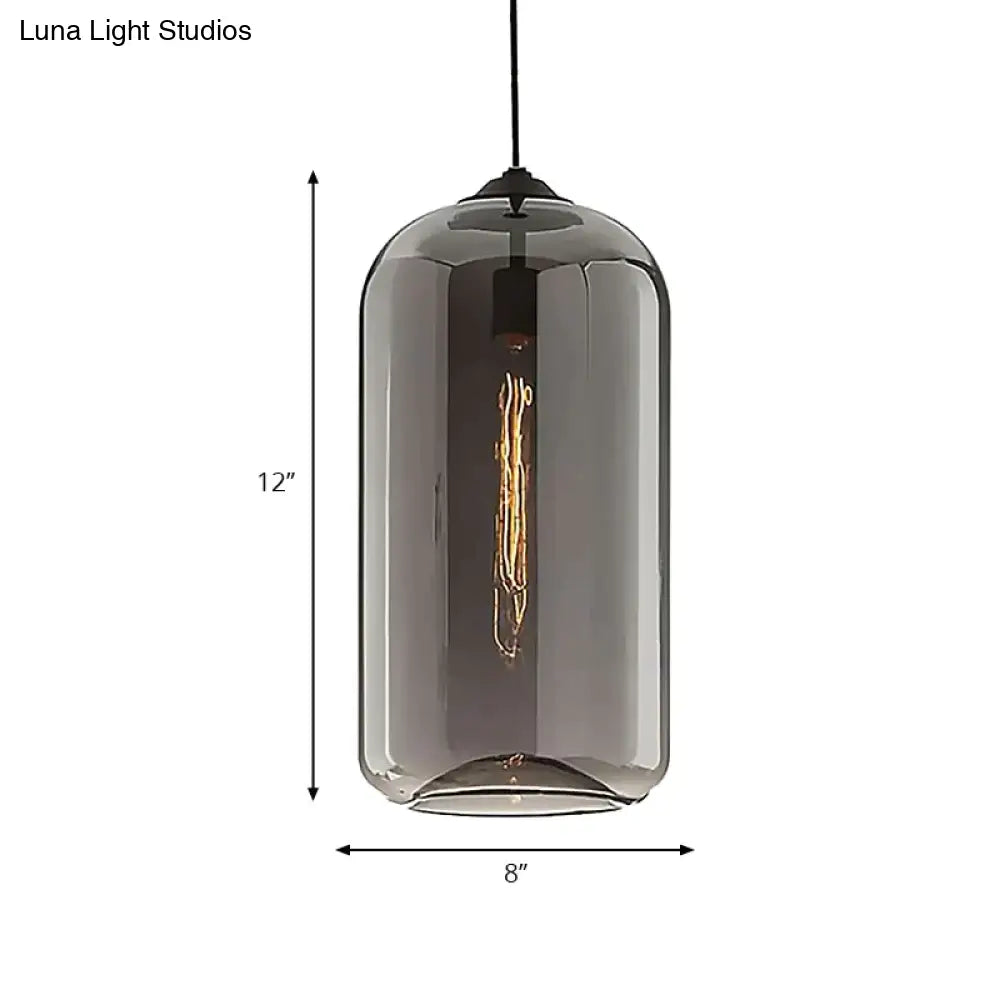 Contemporary Glass Cylinder Pendant Light - 1 Black Hanging Fixture With Clear Amber And Smoky