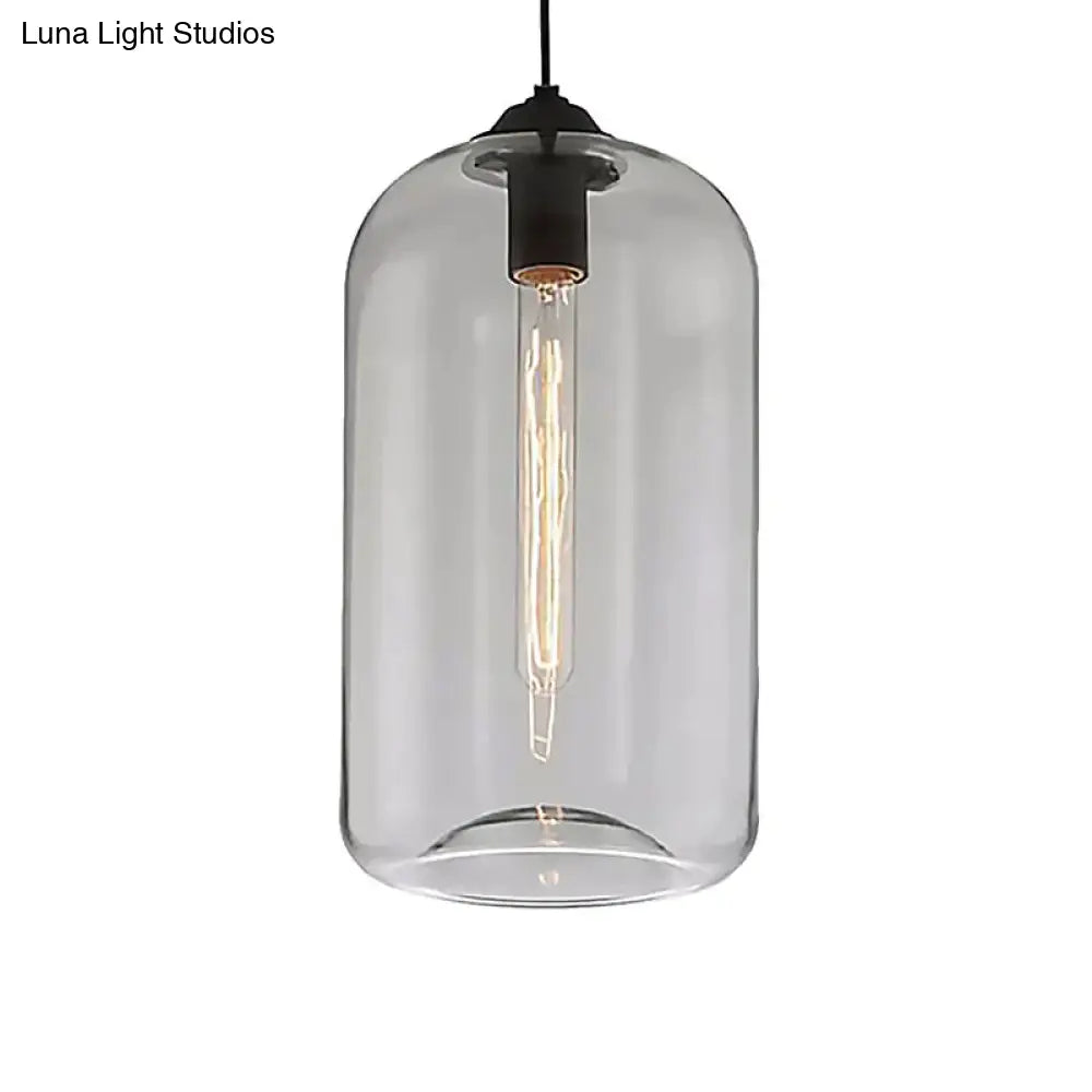 Contemporary Style Clear/Amber/Smoky Glass Cylindrical Pendant Light