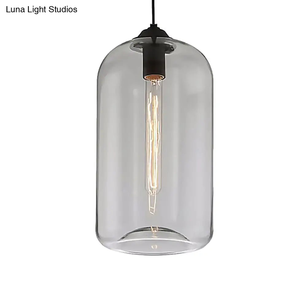 Contemporary Glass Cylinder Pendant Light - 1 Black Hanging Fixture With Clear Amber And Smoky