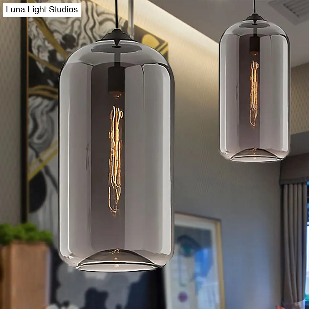 Contemporary Glass Cylinder Pendant Light - 1 Black Hanging Fixture With Clear Amber And Smoky