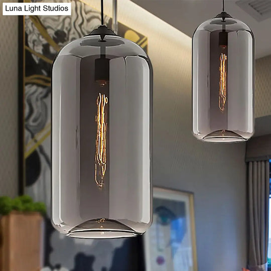 Contemporary Glass Cylinder Pendant Light - 1 Black Hanging Fixture With Clear Amber And Smoky