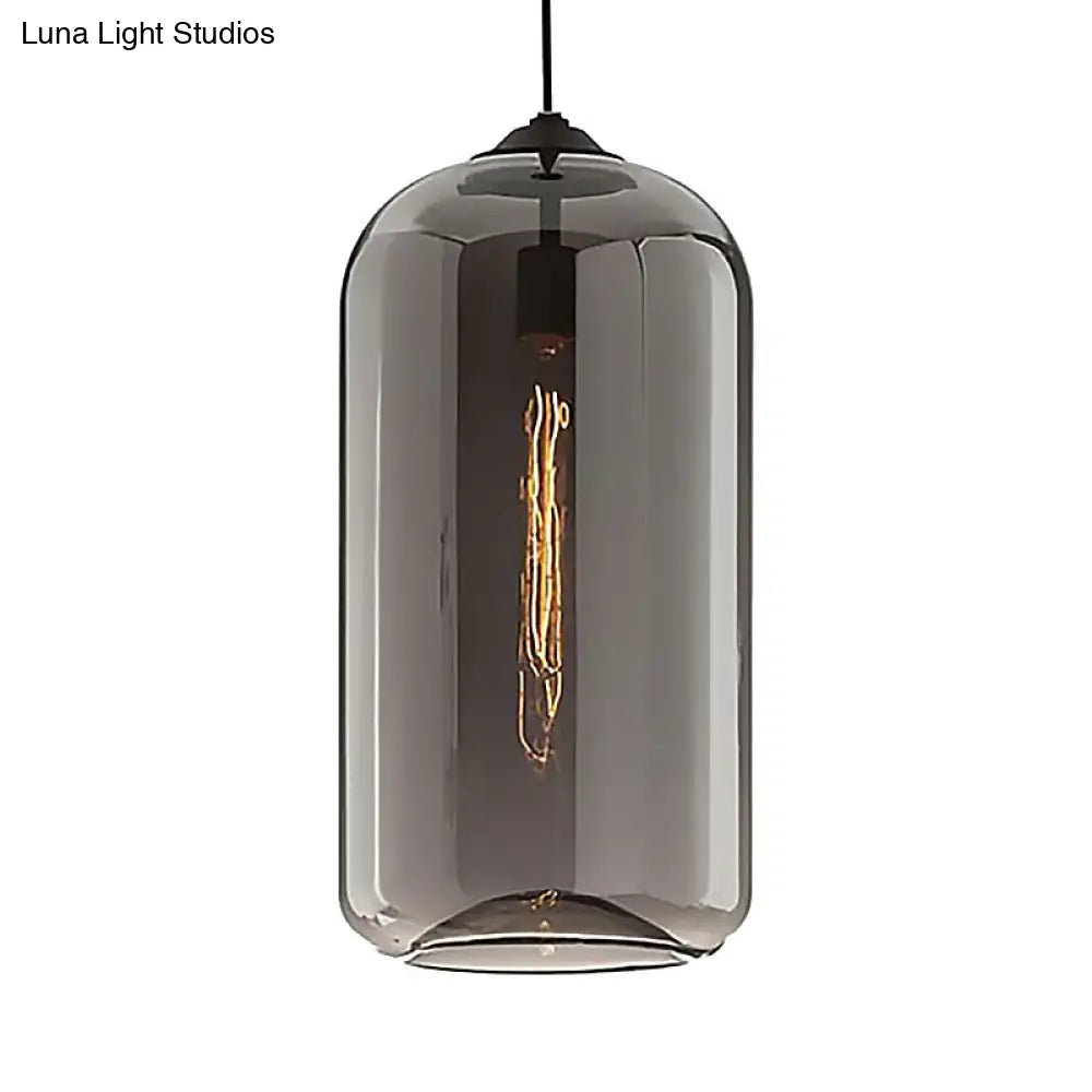 Contemporary Glass Cylinder Pendant Light - 1 Black Hanging Fixture With Clear Amber And Smoky