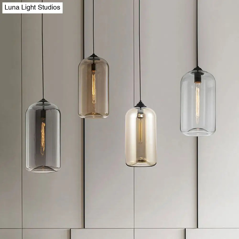 Contemporary Glass Cylinder Pendant Light - 1 Black Hanging Fixture With Clear Amber And Smoky