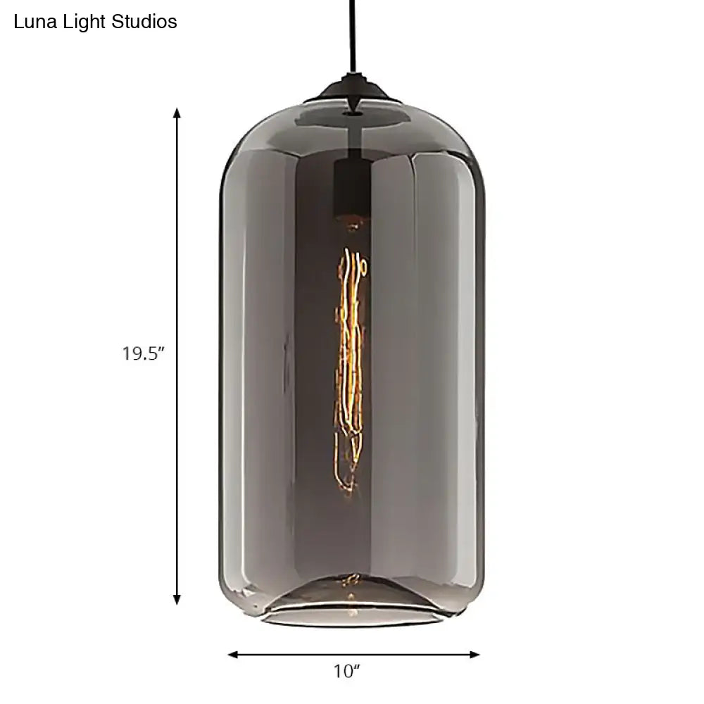 Contemporary Glass Cylinder Pendant Light - 1 Black Hanging Fixture With Clear Amber And Smoky