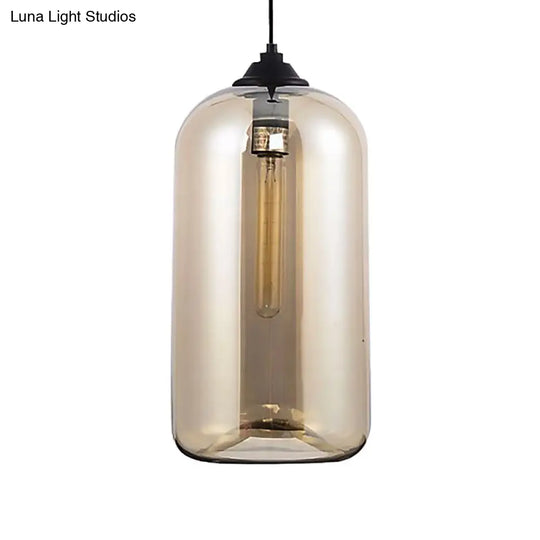 Contemporary Glass Cylinder Pendant Light - 1 Black Hanging Fixture With Clear Amber And Smoky