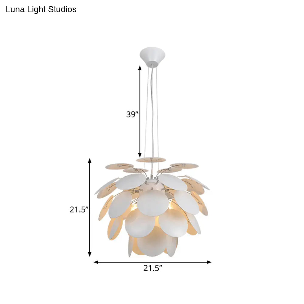 Contemporary Style Metallic Pinecone Ceiling Hanging Light - 1 White Pendant Lamp 21.5’/25.5