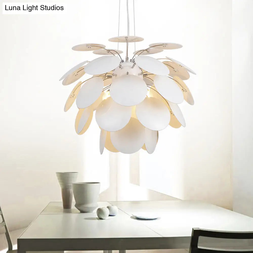 Contemporary Pinecone Ceiling Light With Metallic Finish And 1 White Pendant Lamp (21.5/25.5 W)