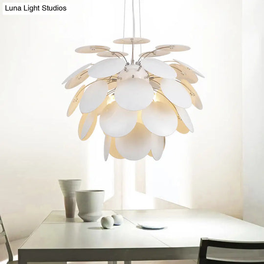 Contemporary Pinecone Ceiling Light With Metallic Finish And 1 White Pendant Lamp (21.5/25.5 W)