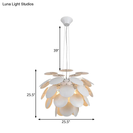 Contemporary Style Metallic Pinecone Ceiling Hanging Light - 1 White Pendant Lamp 21.5’/25.5