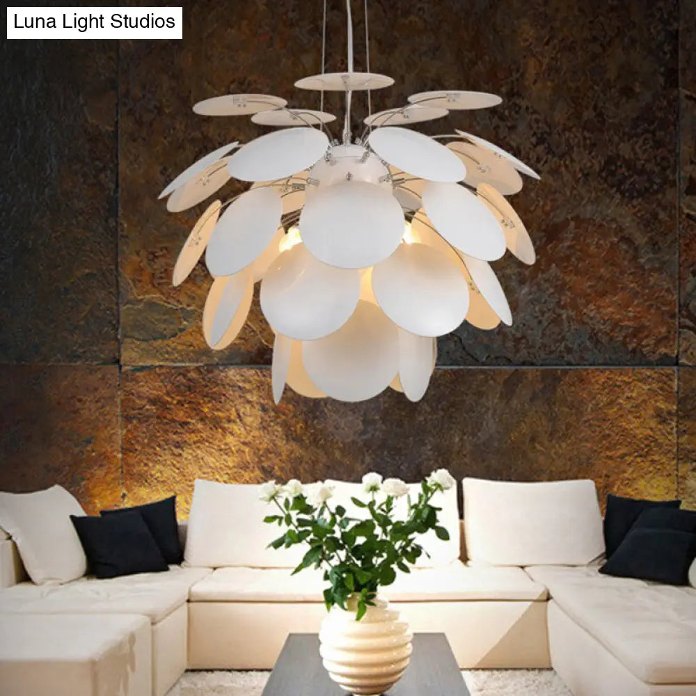 Contemporary Pinecone Ceiling Light With Metallic Finish And 1 White Pendant Lamp (21.5/25.5 W) /