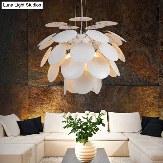 Contemporary Pinecone Ceiling Light With Metallic Finish And 1 White Pendant Lamp (21.5/25.5 W) /