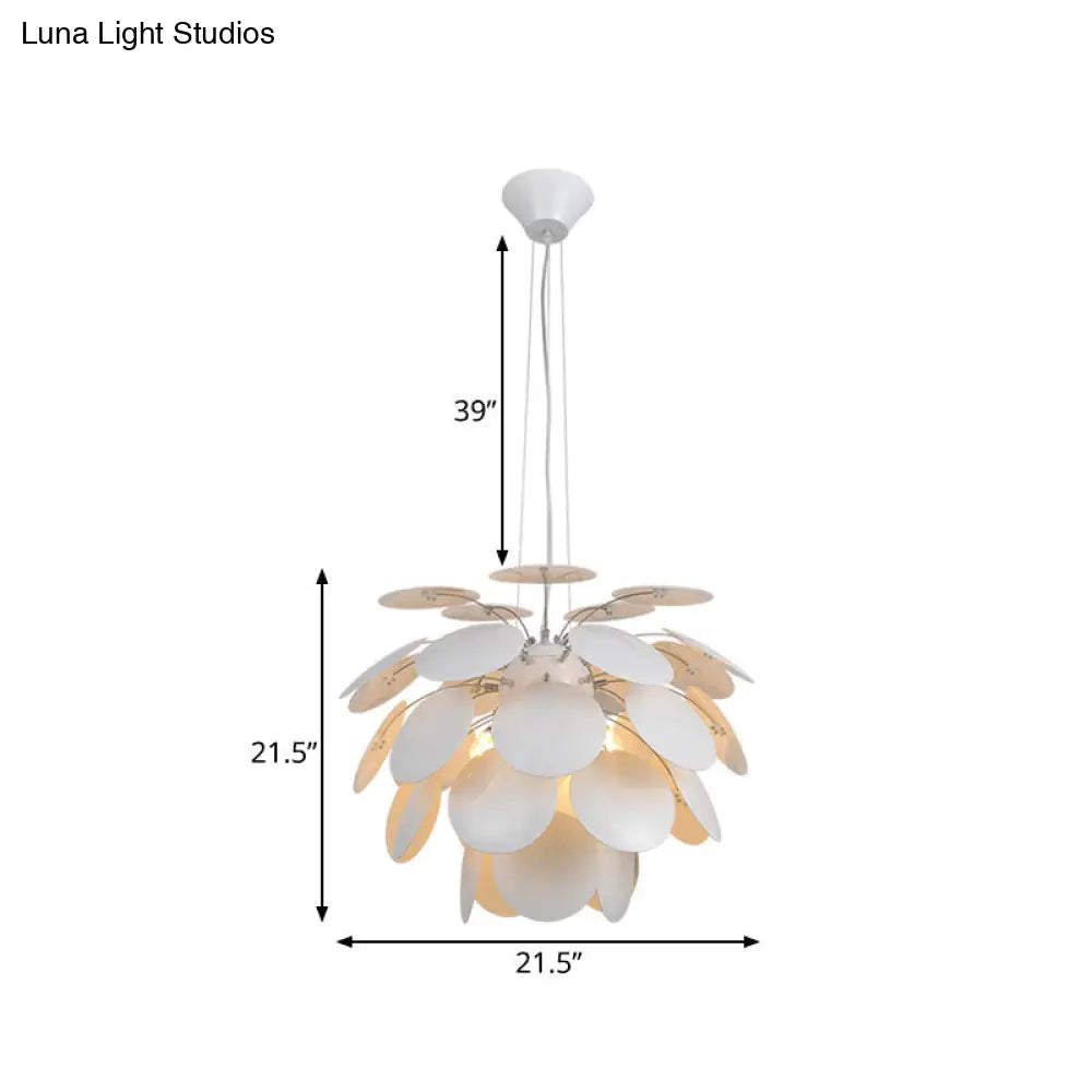 Contemporary Pinecone Ceiling Light With Metallic Finish And 1 White Pendant Lamp (21.5/25.5 W)