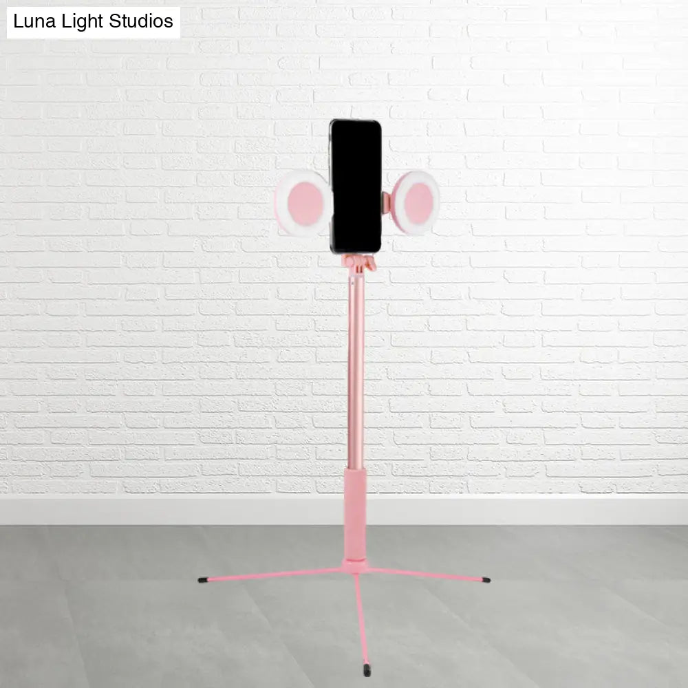 Contemporary Style Pink Led Fill Light With Usb Port - Round Iron Make-Up Lighting