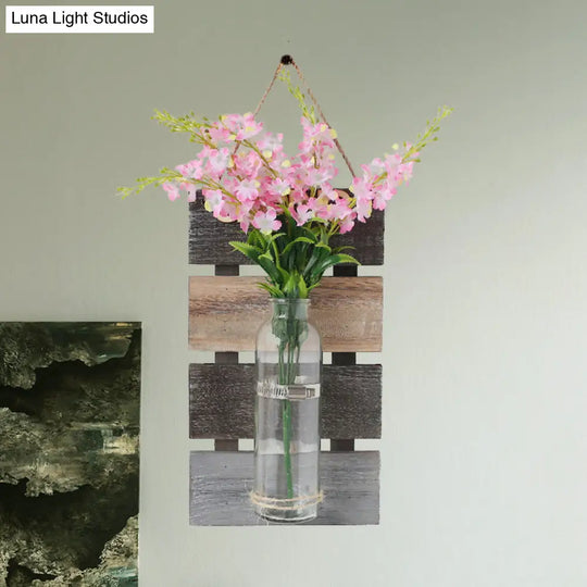 Contemporary Style Pink/Yellow Flower Wall Sconce With Clear Glass Bottle String Light For Cafes