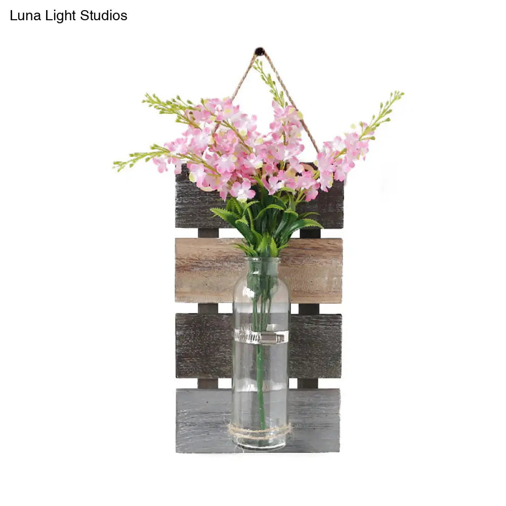 Contemporary Style Pink/Yellow Flower Wall Sconce With Clear Glass Bottle String Light For Cafes