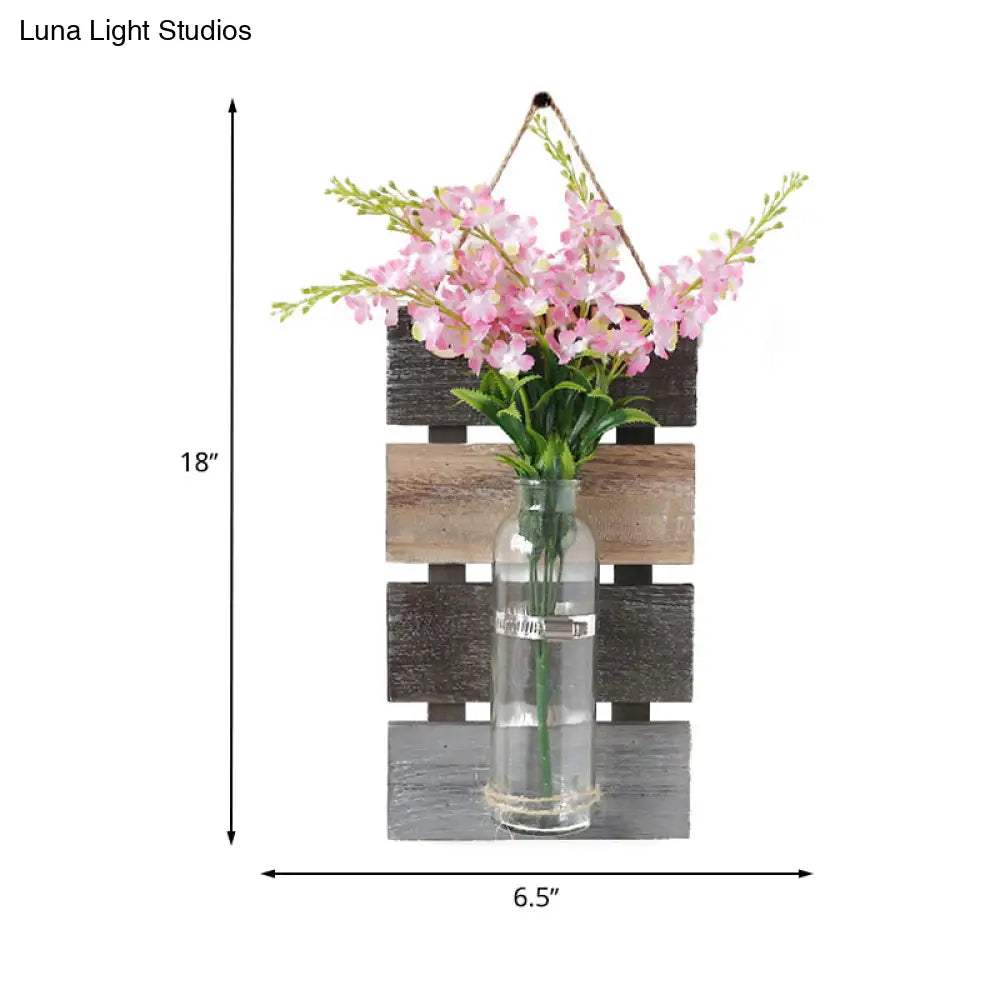 Contemporary Style Pink/Yellow Flower Wall Sconce With Clear Glass Bottle String Light For Cafes