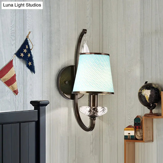 Contemporary Style Wall Light Fixture With Beige/Blue/Green Cone Shade