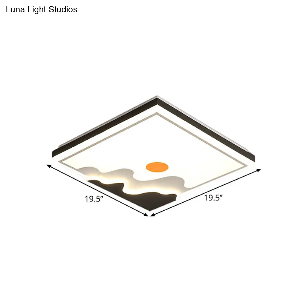 Contemporary Sun Design Metal Flush Mount Lighting Fixture White Led Square Ceiling 16/19.5 Width