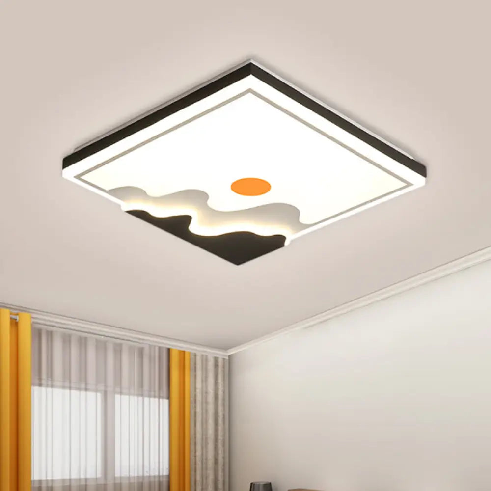 Contemporary Sun Design Metal Flush Mount Lighting Fixture White Led Square Ceiling 16’/19.5’