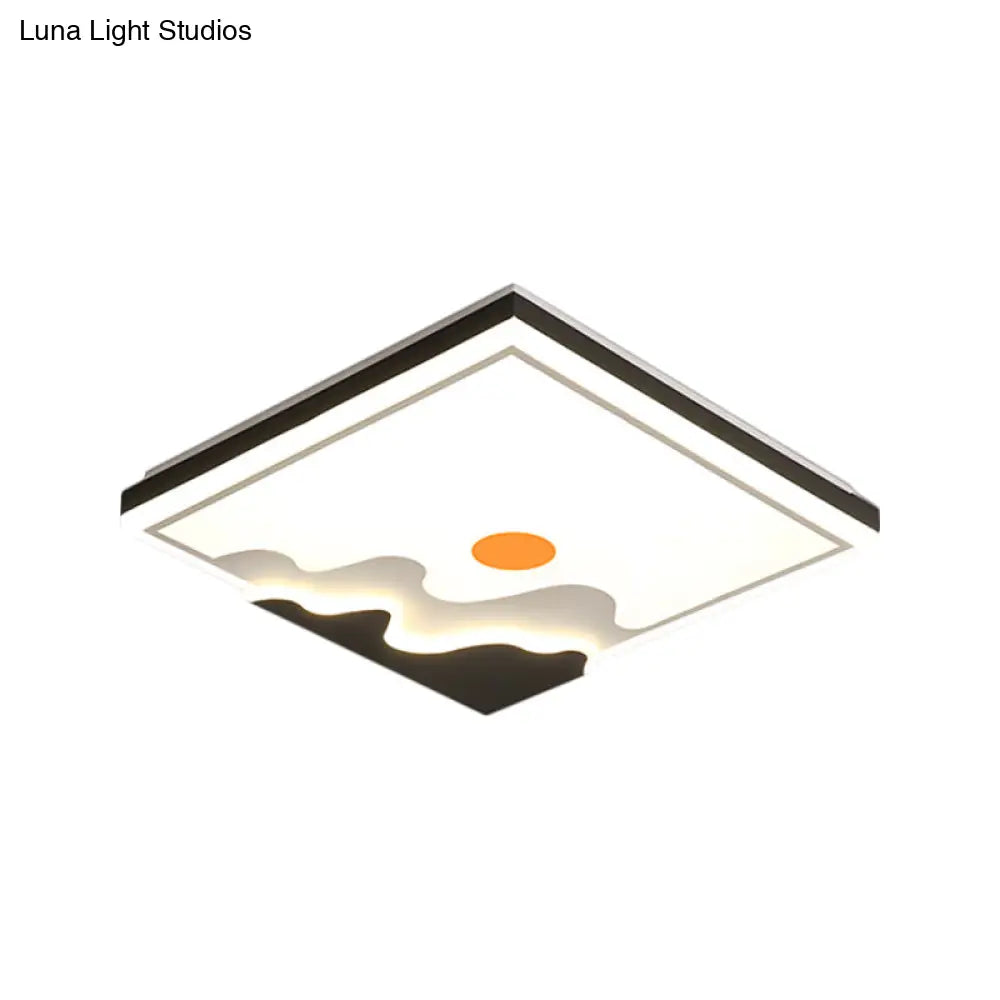 Contemporary Sun Design Metal Flush Mount Lighting Fixture White Led Square Ceiling 16’/19.5’ Width