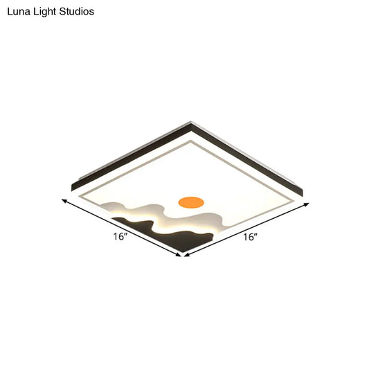 Contemporary Sun Design Metal Flush Mount Lighting Fixture White Led Square Ceiling 16/19.5 Width