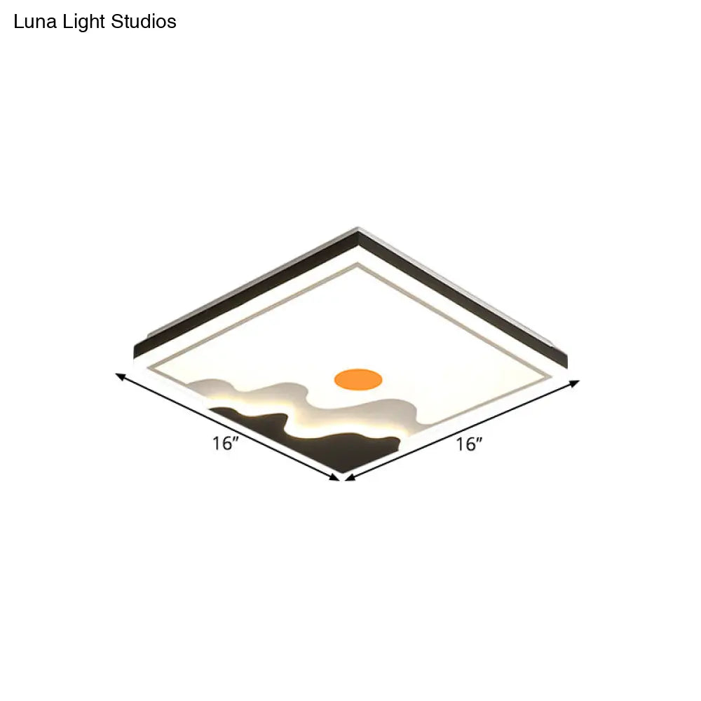 Contemporary Sun Design Metal Flush Mount Lighting Fixture White Led Square Ceiling 16’/19.5’ Width