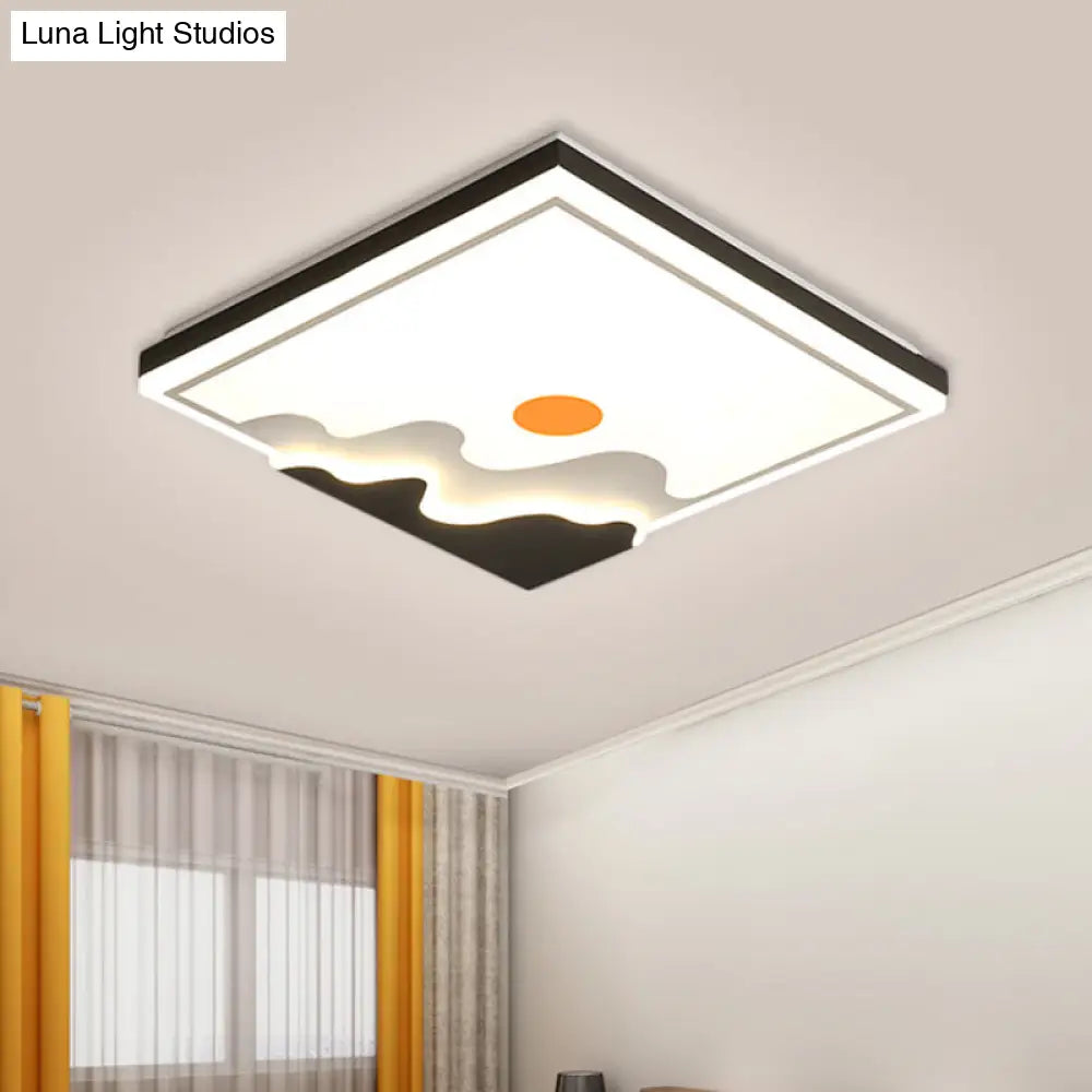 Contemporary Sun Design Metal Flush Mount Lighting Fixture White Led Square Ceiling 16/19.5 Width /