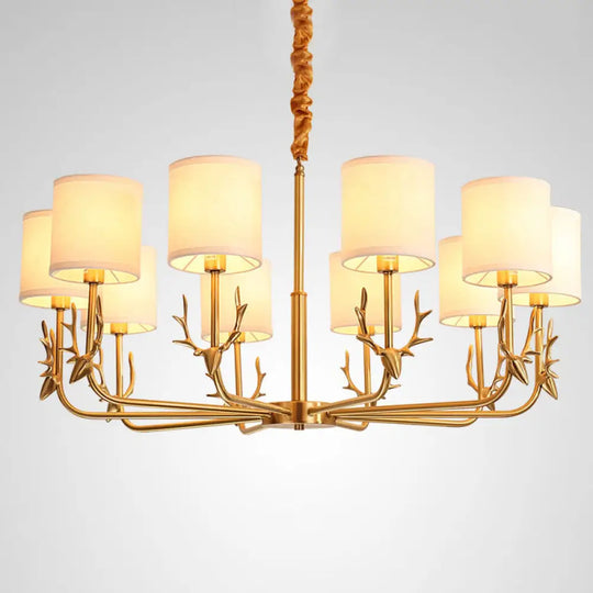 Contemporary Suspension Light With Antler Decor - Stylish Chandelier For Living Room 10 / Gold