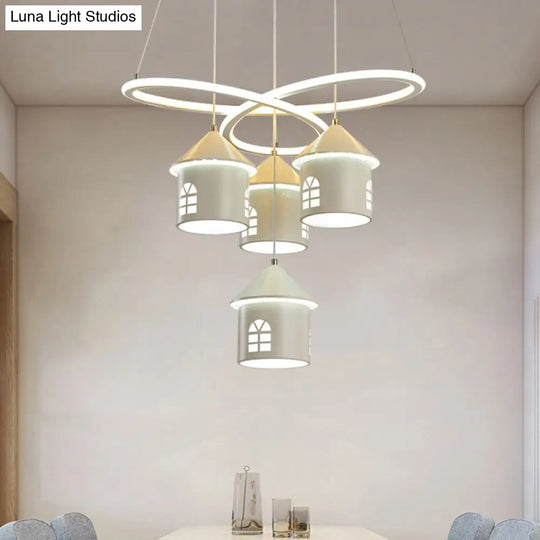 Contemporary Swirl Ceiling Chandelier - Led Suspension Lamp With 4 Acrylic Lights And House Shade In