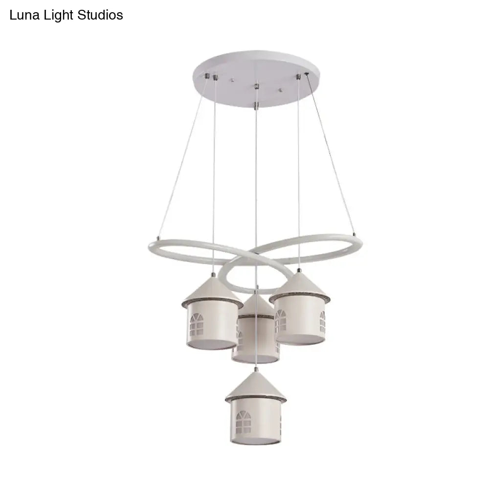 Contemporary Swirl Ceiling Chandelier - Led Suspension Lamp With 4 Acrylic Lights And House Shade In