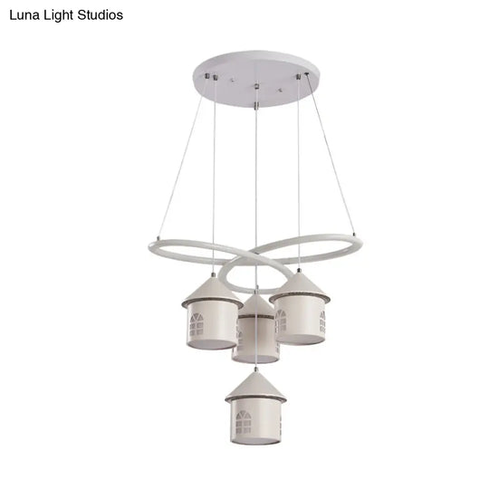 Contemporary Swirl Ceiling Chandelier - Led Suspension Lamp With 4 Acrylic Lights And House Shade In