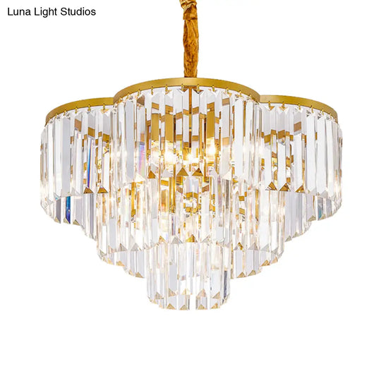 Contemporary Tapered Cone Pendant Light - Fluted Glass 5-Light Gold Chandelier