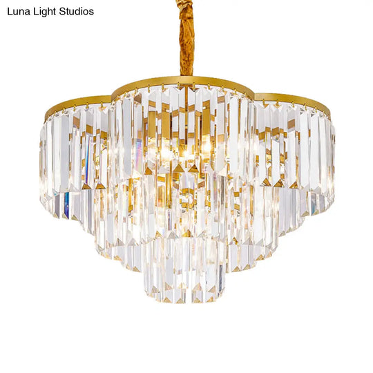 Contemporary Gold Chandelier - Tapered Cone Pendant Light With Fluted Glass 5-Lights