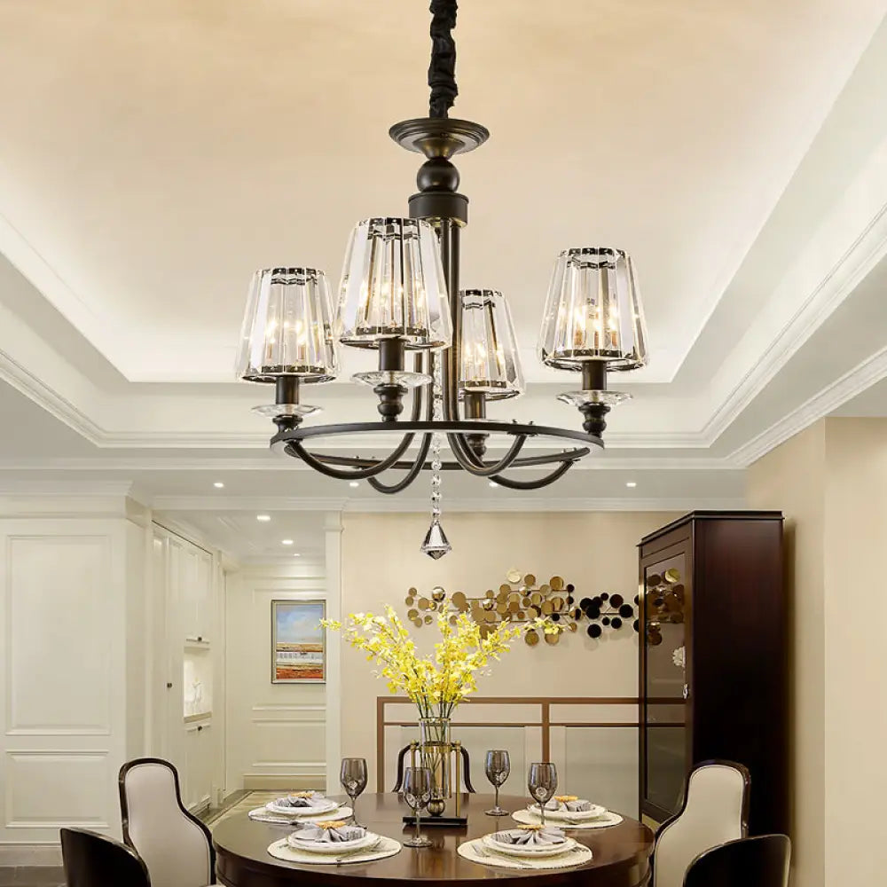 Contemporary Tapered Crystal Chandelier Pendant Light With 4/6/8 Lights - Black Ceiling Hanging