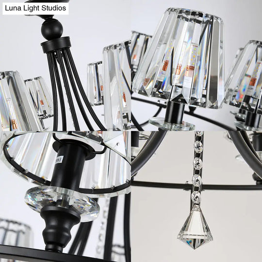 Contemporary Tapered Crystal Chandelier Pendant Light With 4/6/8 Lights - Black Ceiling Hanging