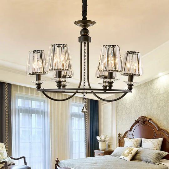 Contemporary Tapered Crystal Chandelier Pendant Light With 4/6/8 Lights - Black Ceiling Hanging