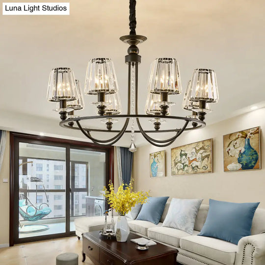 Modern Crystal Pendant Light In Black - Tapered Design 4/6/8 Lights Hanging From Ceiling