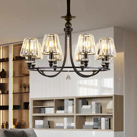 Contemporary Tapered Crystal Chandelier Pendant Light With 4/6/8 Lights - Black Ceiling Hanging