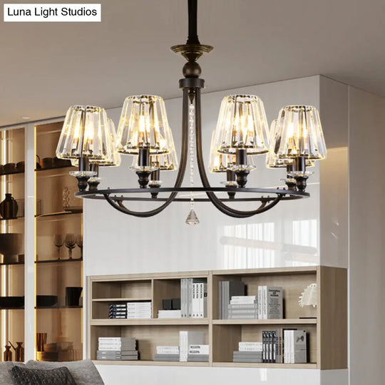 Modern Crystal Pendant Light In Black - Tapered Design 4/6/8 Lights Hanging From Ceiling 8 /