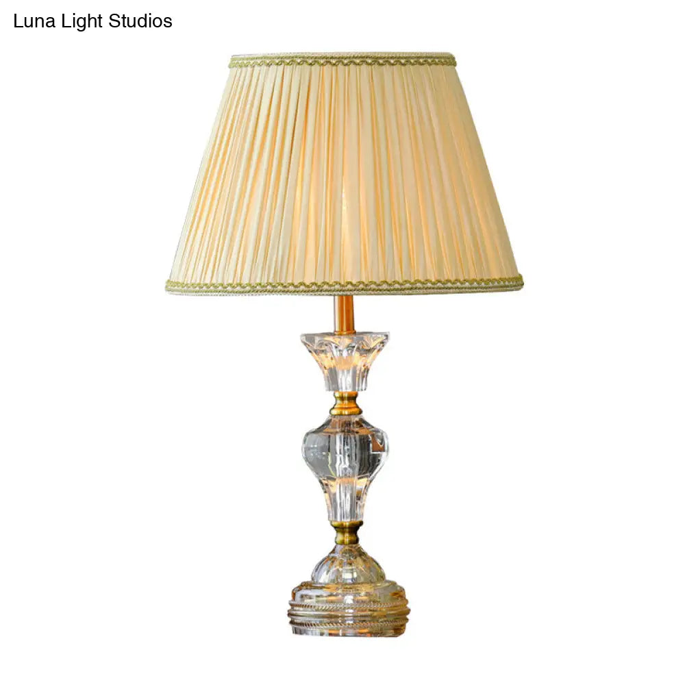 Contemporary Tapered Crystal Table Lamp With 1 Head In Beige For Living Room Lighting