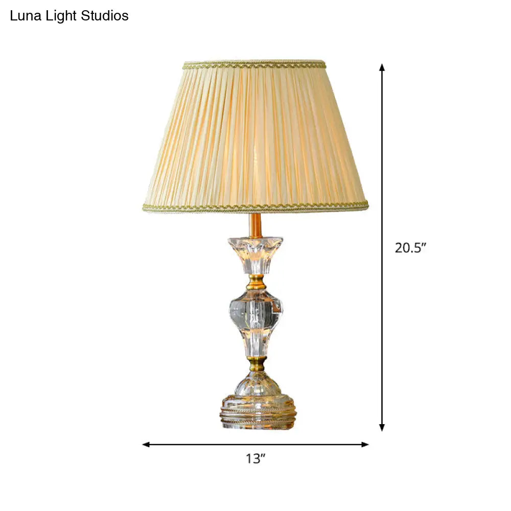 Contemporary Tapered Crystal Table Lamp With 1 Head In Beige For Living Room Lighting