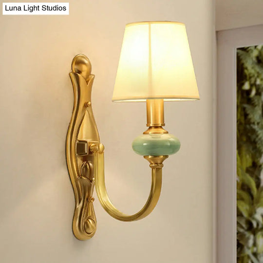 Contemporary Tapered Sconce Wall Light Fixture - Single-Bulb Gold With Arc Arm