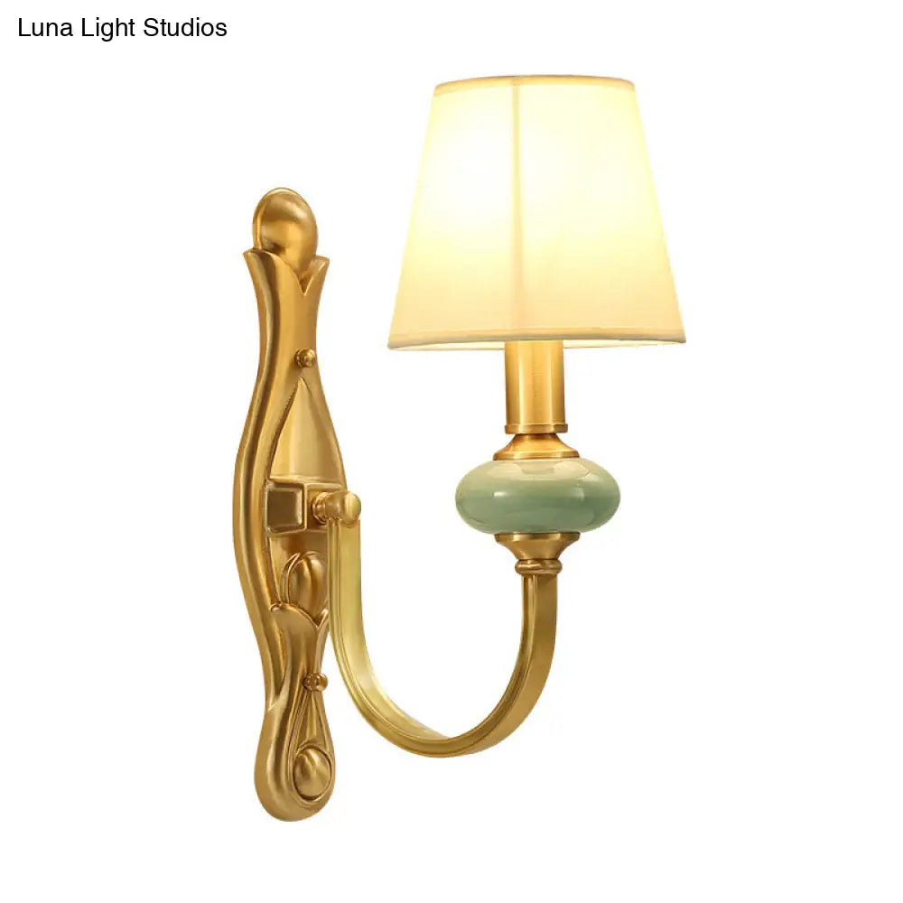 Contemporary Tapered Sconce Wall Light Fixture - Single-Bulb Gold With Arc Arm