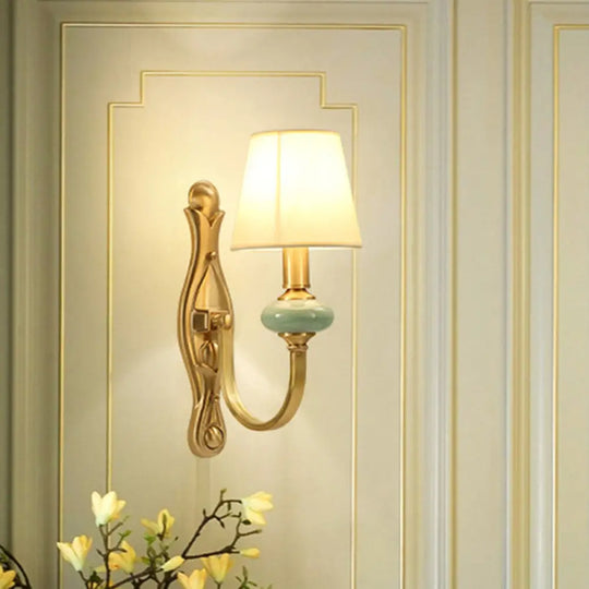 Contemporary Tapered Sconce Wall Light Fixture - Single-Bulb Gold With Arc Arm