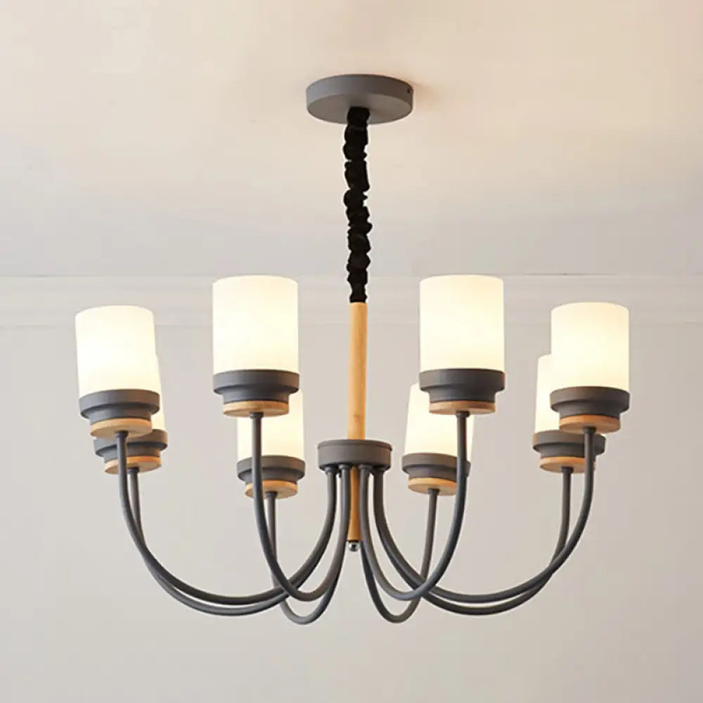 Contemporary Tapered Shade Chandelier - 8-Light Glass Pendant For Modern Living Room Grey