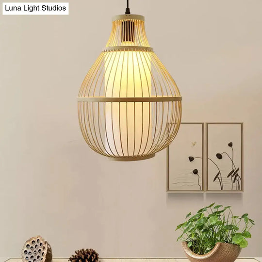 Bamboo Teardrop Pendant Light: Contemporary 1-Head Beige Ceiling Fixture For Dining Room